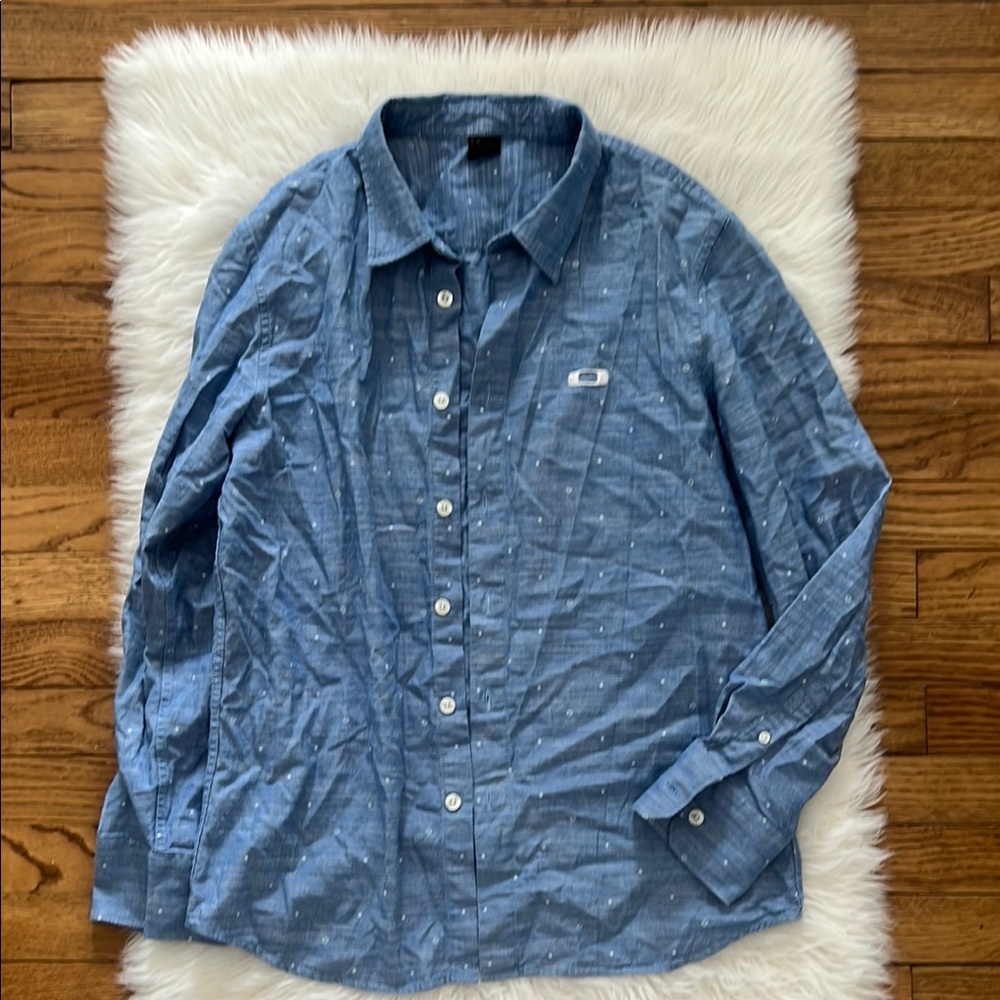 Oakley blue long sleeve button down shirt